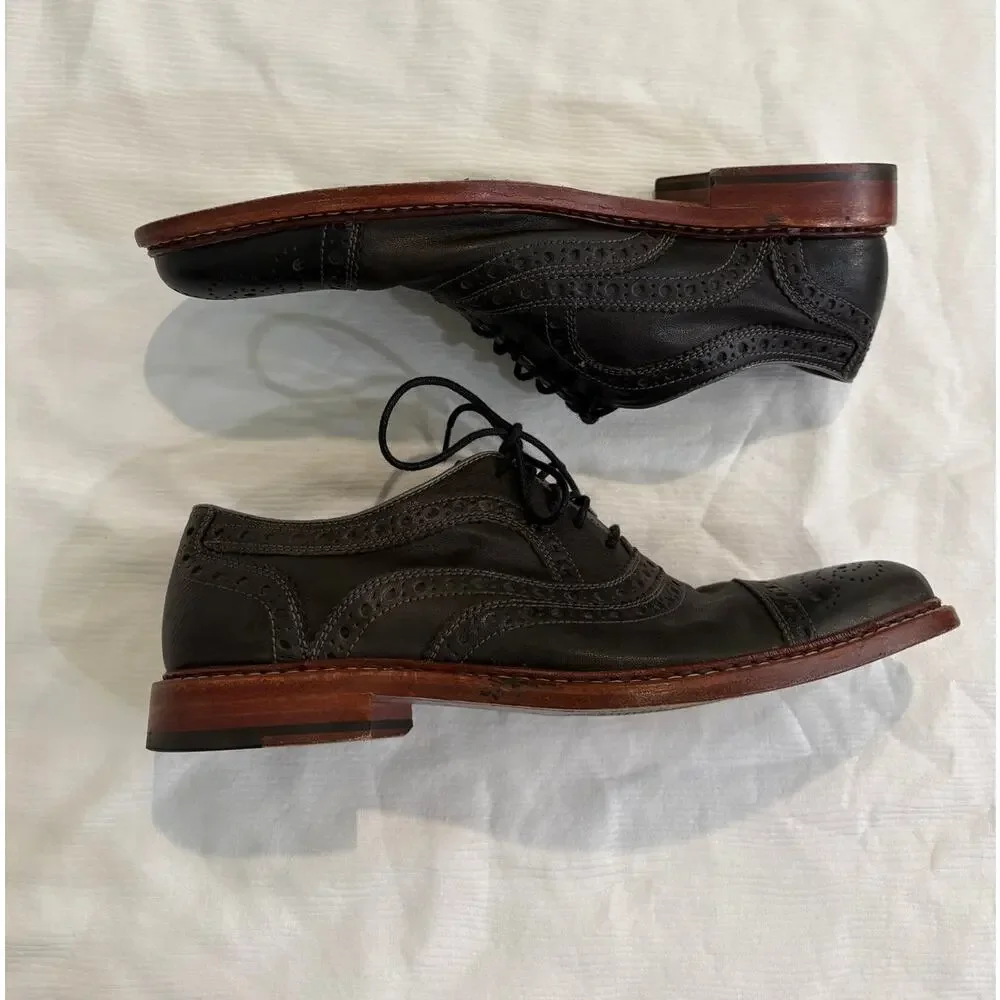 Johnston & Murphy 1850 Cap Toe Brogue Oxfords Men's 8 M Dark Gray Leather